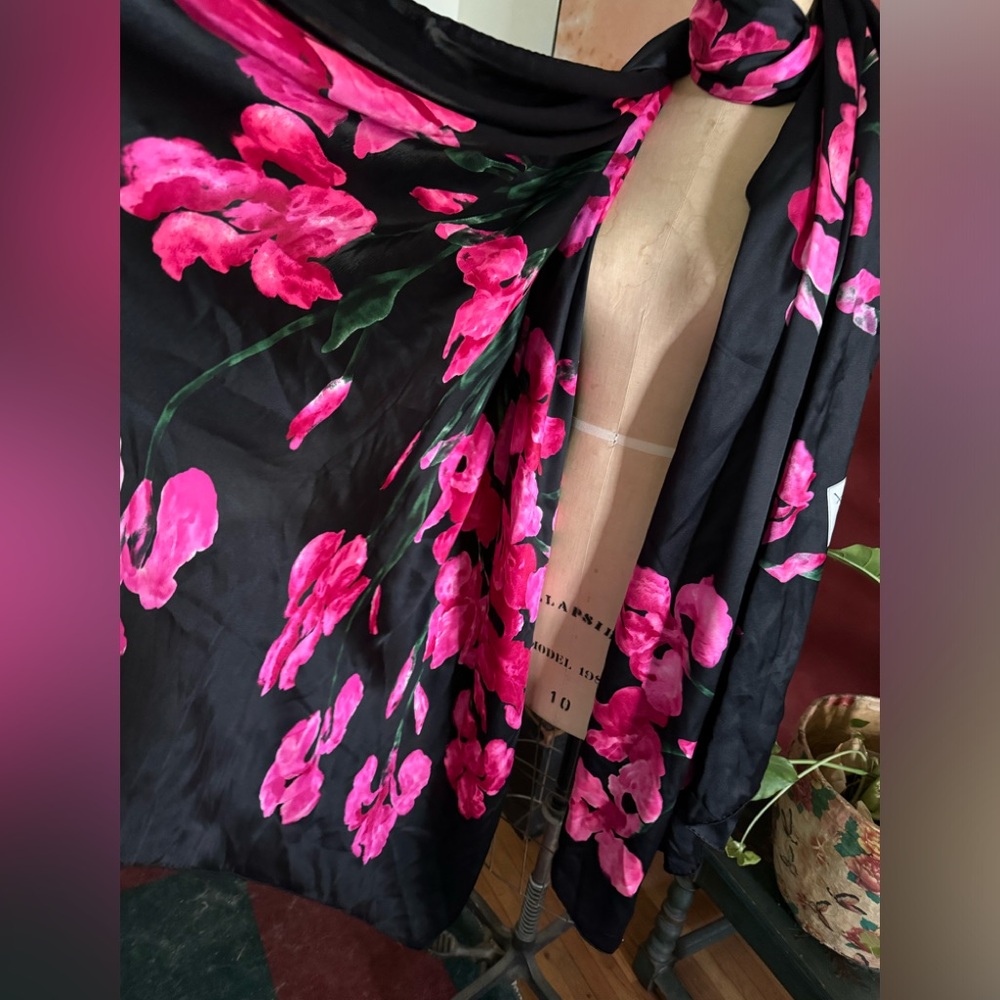 Vintage YSL oversized  53” by 106” silk scarf/ wrap fuschia iris ! WOW!